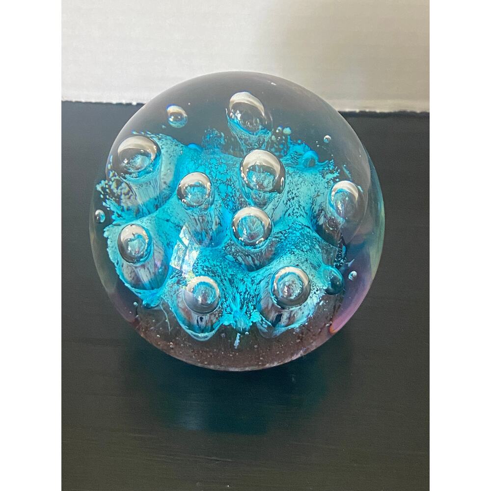 Beautiful Glass PAPERWEIGHT - Aqua/Turquoise - 3" x 4" Large